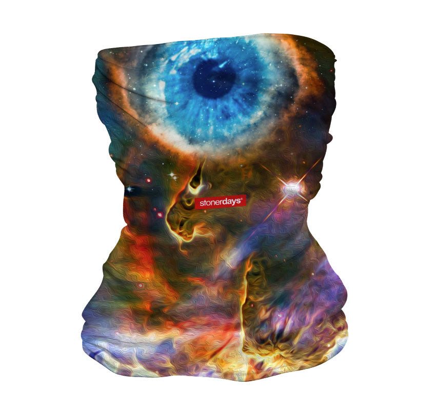 StonerDays Nebula Eye Neck Gaiter featuring cosmic design, front view on white background