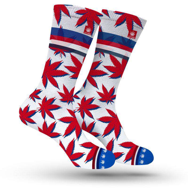 StonerDays New York themed weed socks in blue and red, comfortable cotton blend