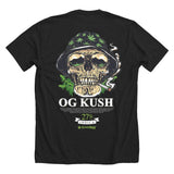 StonerDays OG Kush T-shirt in black with graphic skull and cannabis leaves design, size options available