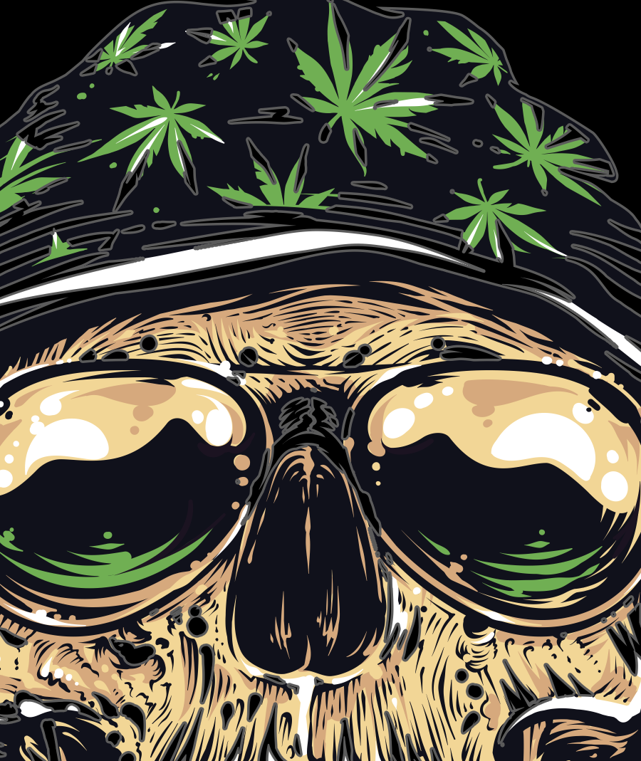 StonerDays Og Kush T-Shirt featuring a graphic skull with cannabis leaves on beanie, front view.