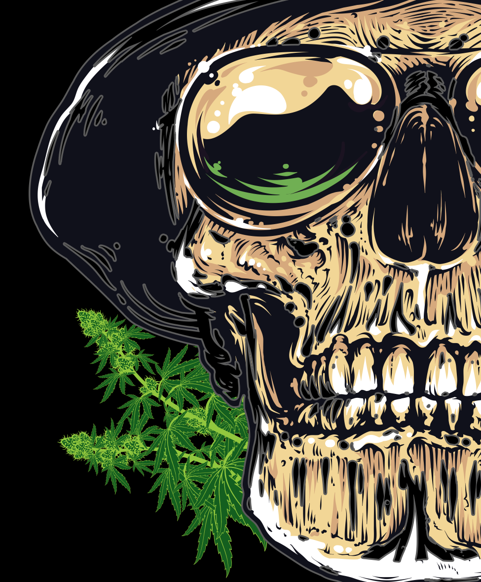 StonerDays Og Kush T-shirt design with a skull and cannabis leaf on a black background