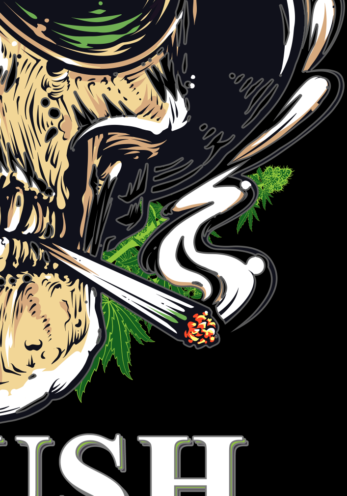 StonerDays OG Kush T-Shirt design close-up with skeleton and cannabis leaf