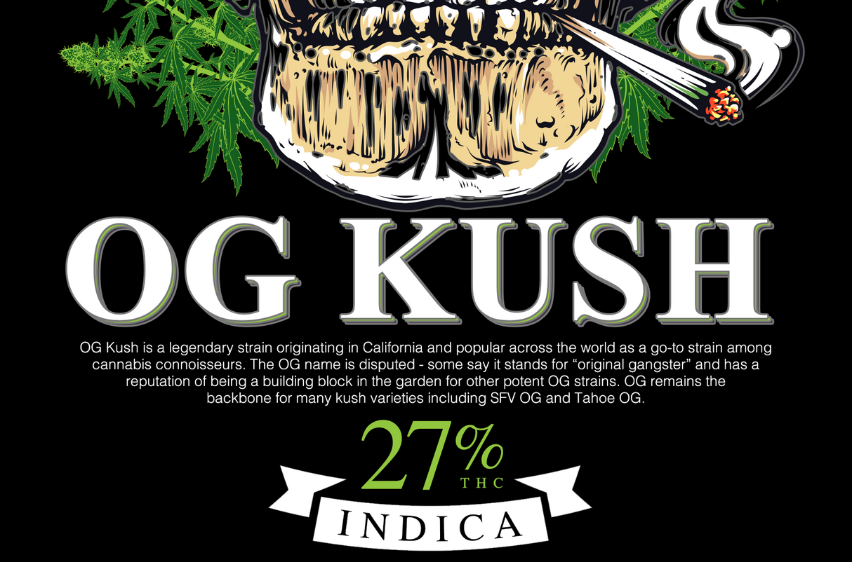 StonerDays OG Kush T-Shirt Graphic with Cannabis Leaves and Indica Label