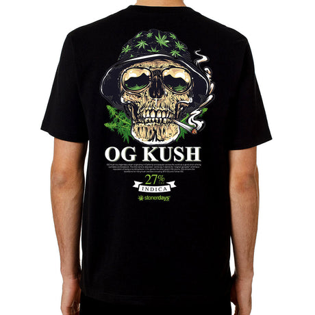 StonerDays Men's Black Cotton T-Shirt with OG Kush Skull Graphic - Rear View