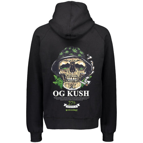 StonerDays OG Kush Men's Hoodie Back View with Cannabis Skull Graphic