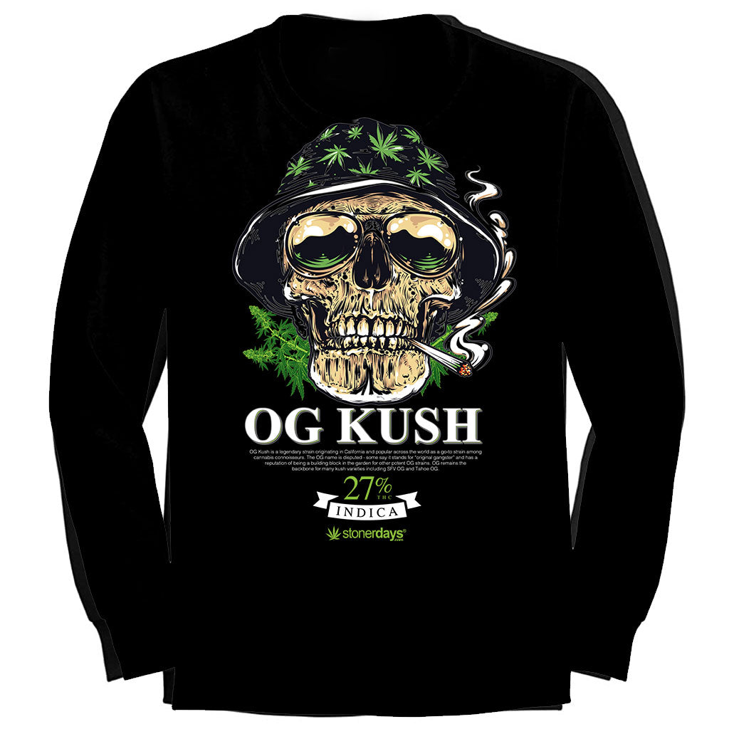 StonerDays OG Kush Long Sleeve Shirt in Black with Graphic Print, Men's Cotton Apparel