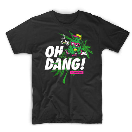 StonerDays 'Oh Dang!' black cotton t-shirt with vibrant graphic front view on white background
