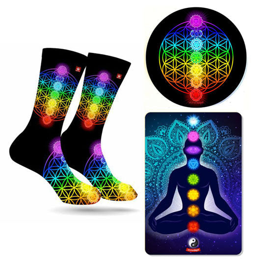 StonerDays Chakra-Themed Apparel Pack featuring UV Reactive Socks and Silicone Mat