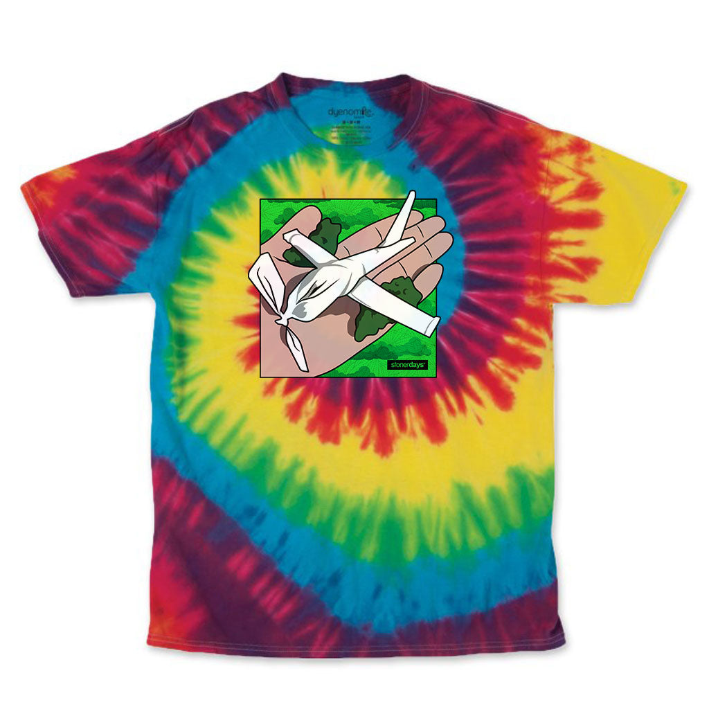 StonerDays Men's Paper Plane Rainbow Tie Dye Tee, Cotton, Front View
