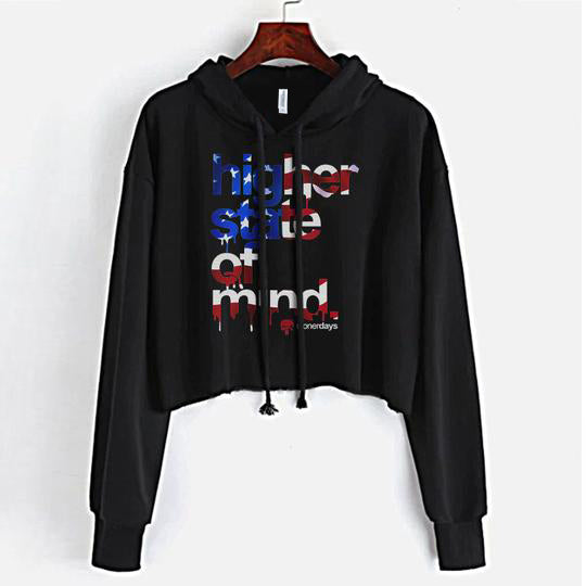 StonerDays Patriot Crop Top in black, front view on white background, featuring bold USA-inspired print