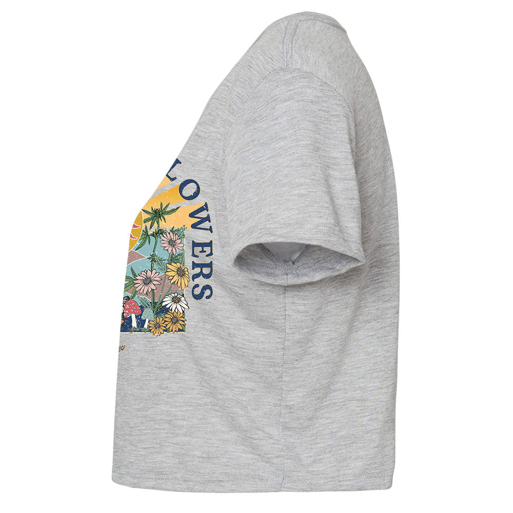 StonerDays Peace, Love & Flowers Grey Crop Top for Women, Cotton, Side View