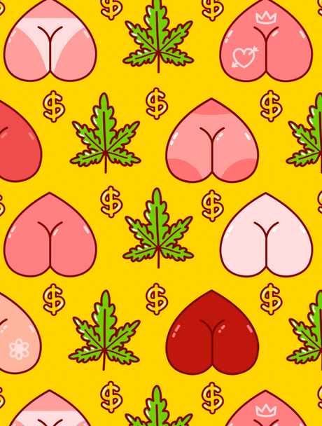 StonerDays Peaches & Cream Weed Socks with colorful cannabis leaf pattern on yellow background