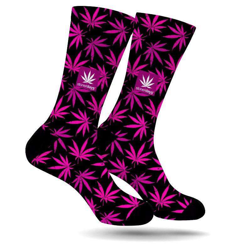 StonerDays Pink Cannabis Leaf Pattern Socks, Polyester Apparel, Front View