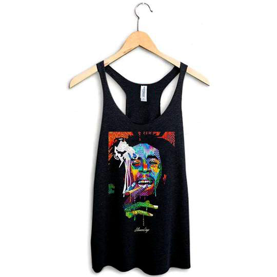 StonerDays Women's Rasta Pop Art Bob Racerback Tank Top, Front View on Hanger