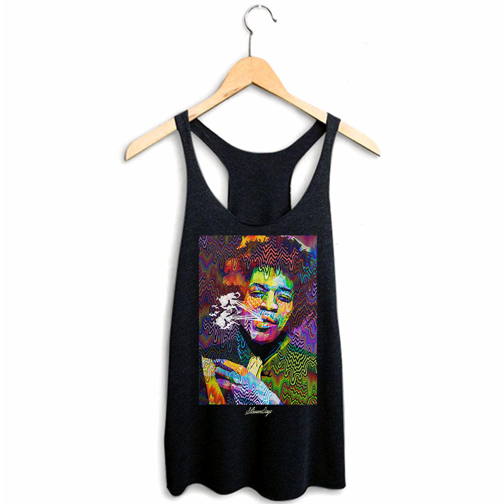 StonerDays Pop Art Jimi Racerback Tank Top, Women's, Front View on Hanger