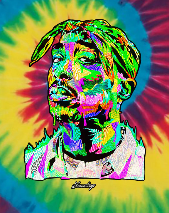 StonerDays Men's Cotton Tee with Pop Art Pac Design in Rainbow Tie Dye