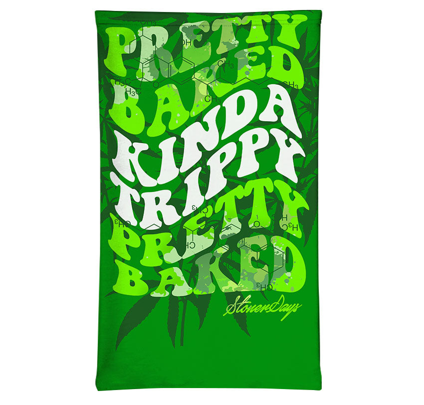 StonerDays Pretty Baked Green Gaiter with bold lettering, front view on a white background
