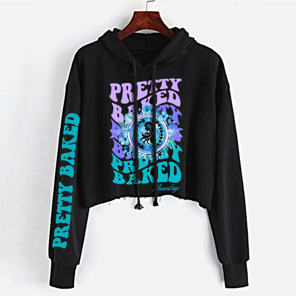 StonerDays Pretty Baked Highness Crop Top Hoodie in Purple Cotton, Women's, Front View