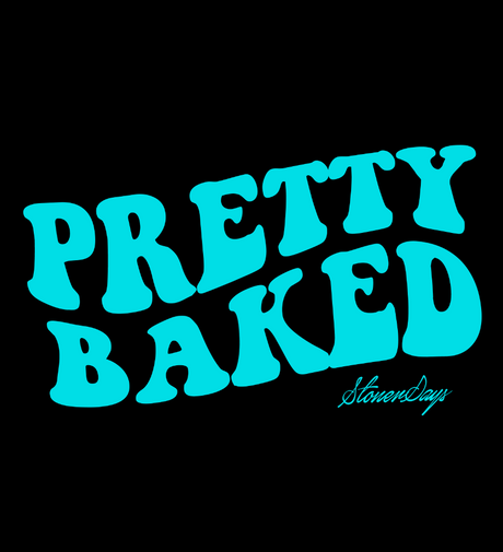 StonerDays Pretty Baked Logo in blue on black background for hoodie design