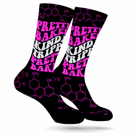 StonerDays Pretty Baked Pink Weed Socks for Men and Women, Size M-L, Front View on White Background