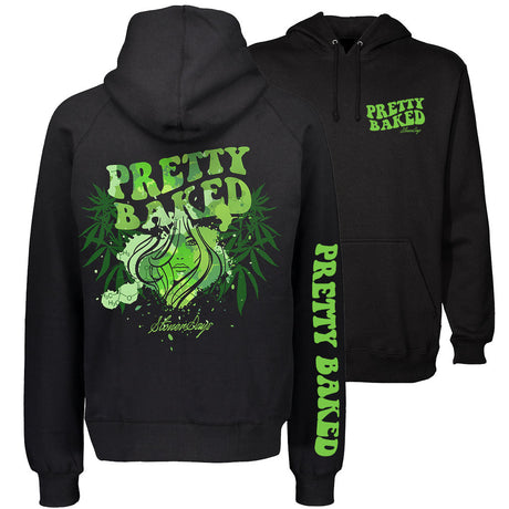 StonerDays Pretty Baked Hoodie in black, front and side views showcasing cannabis leaf design
