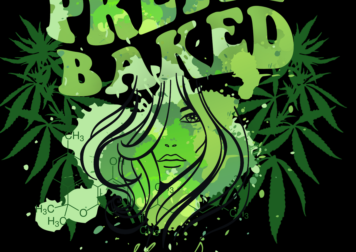 StonerDays Women's Racerback Tank Top with Pretty Baked Cannabis Design in Green