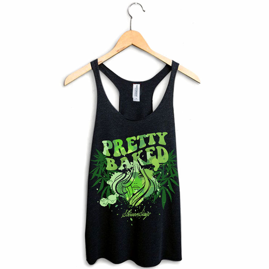 StonerDays Pretty Baked Women's Racerback Tank Top in Black, Sizes S-XXL