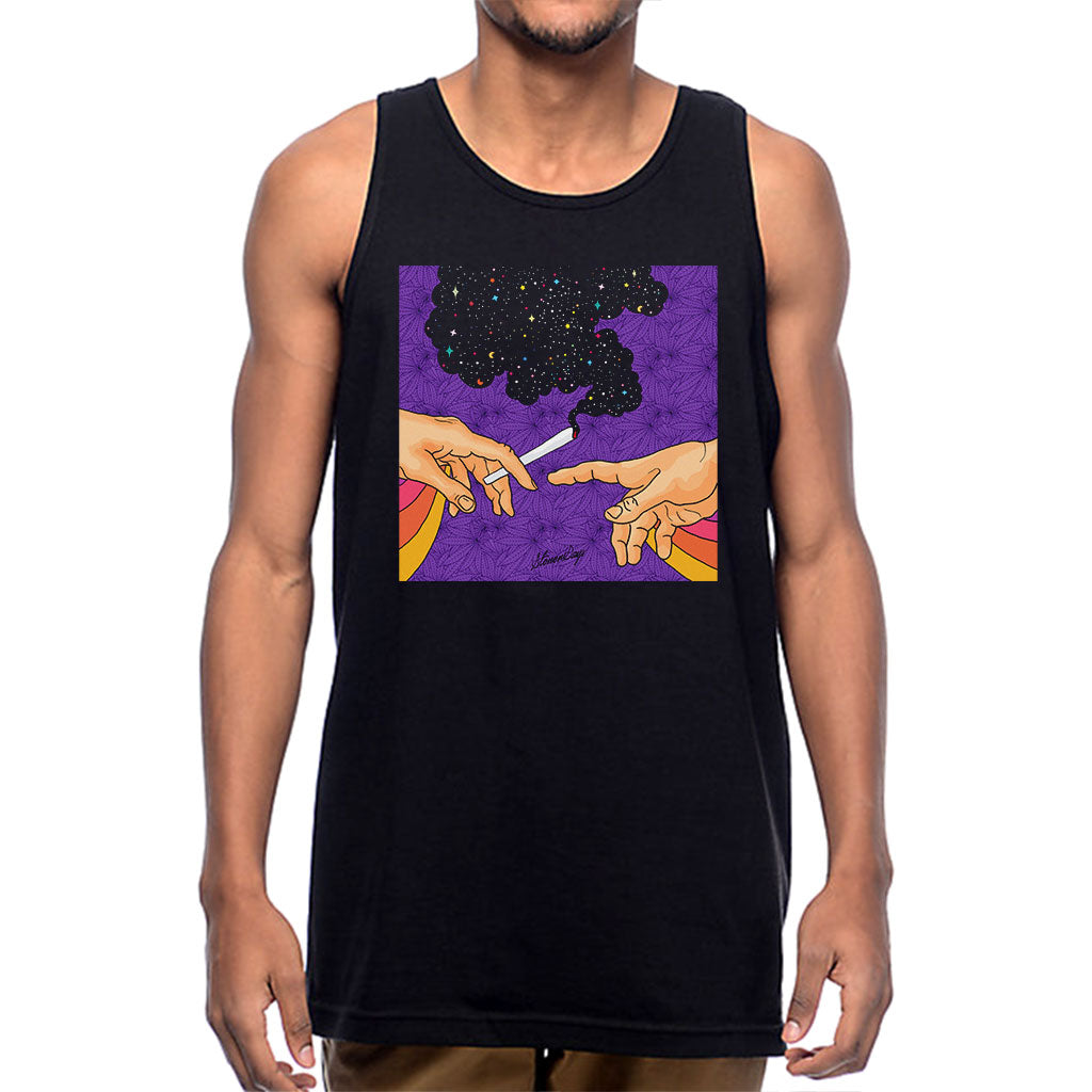 StonerDays Puff Puff Purps Tank top in black with Sherlock design, soft cotton blend, sizes S-XXXL