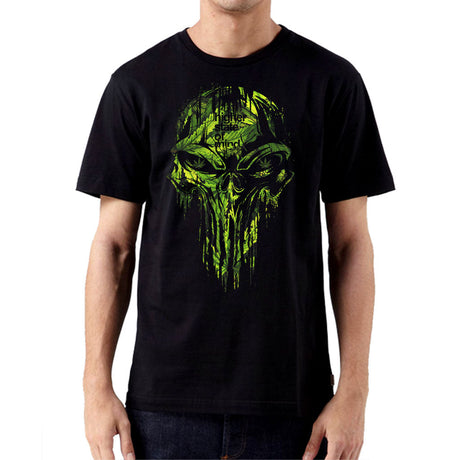 StonerDays Punisher Tee for Men - Front View on Model - Black Cotton T-Shirt with Green Graphic
