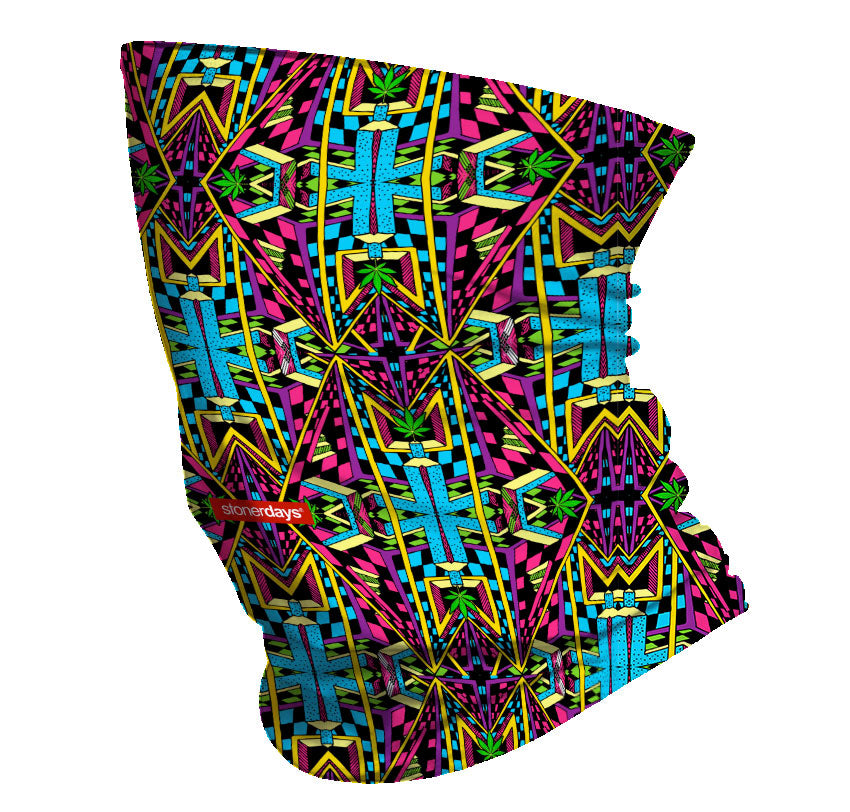 StonerDays Rad Pattern Neck Gaiter featuring vibrant geometric design, front view on white background