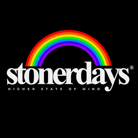 StonerDays Rainbow Hoodie logo with vibrant rainbow arc on a black background