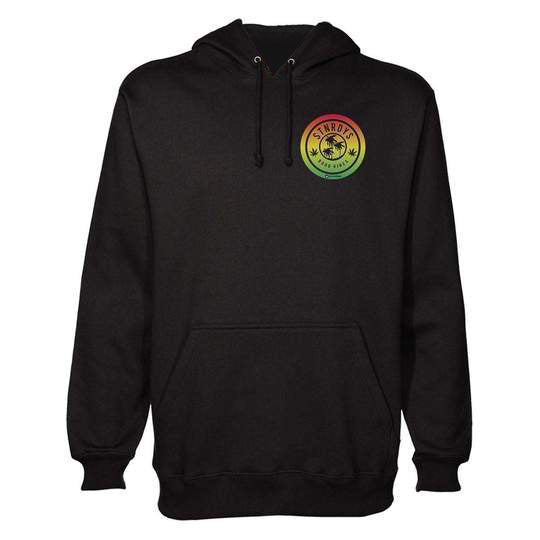 StonerDays Rasta Chest Hoodie in black with vibrant chest emblem, men's cotton blend