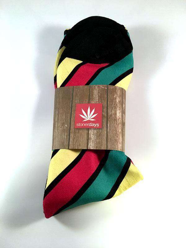 StonerDays Rasta Stripe Weed Socks in Green, Red, Yellow - Comfortable Fit