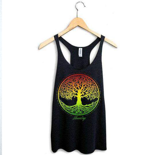 StonerDays Rasta Tree of Life Racerback Tank Top in Black, Sizes S-XXL