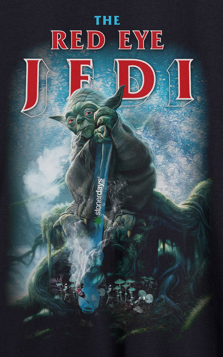 StonerDays Red Eye Jedi Crop Top Hoodie in Red with Chillum Design, Front View