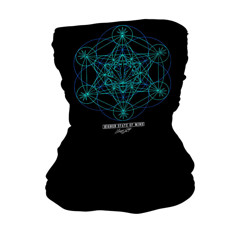 StonerDays Sacred Leaf Geometry Neck Gaiter with vibrant design, front view on white background