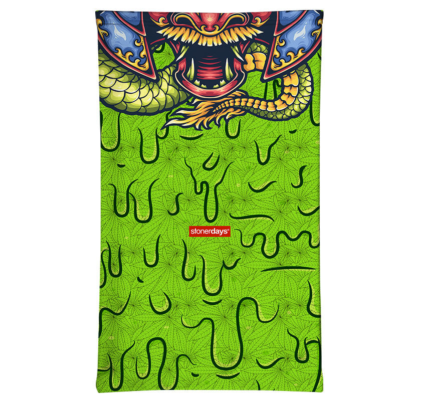 StonerDays Samurai Slime Neck Gaiter in green with a bold samurai design, made of polyester