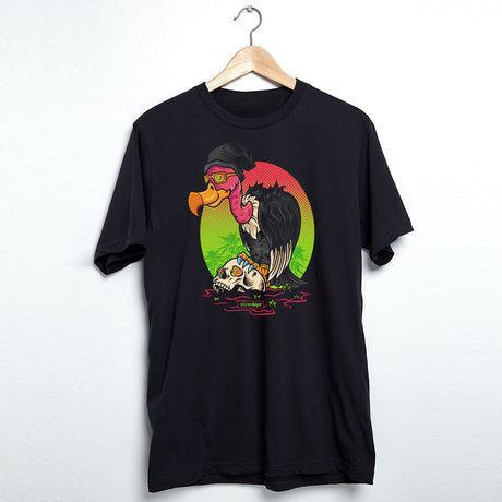 StonerDays Scavenger Hunt men's black t-shirt with vibrant graphic design, front view on hanger
