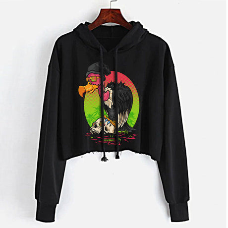 StonerDays Scavenger Hunt Crop Top Hoodie for Women in Black with Colorful Sherlock Design, Sizes S-XL
