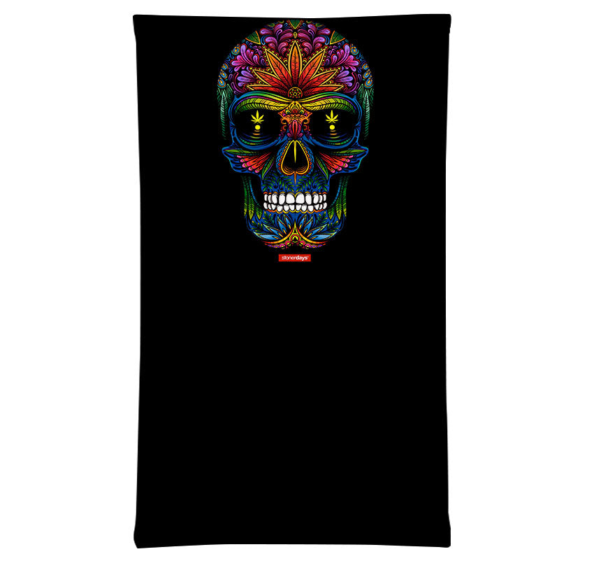 StonerDays Skull Art of Color Neck Gaiter featuring vibrant psychedelic design, front view on white background