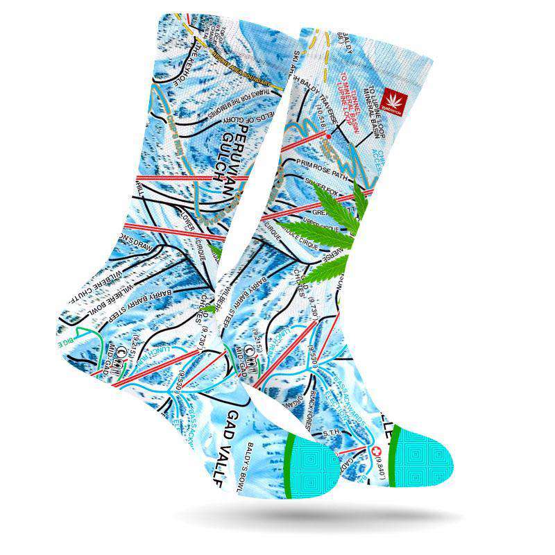 StonerDays Snowbird Socks with Marijuana Leaf Pattern, 14" Length, One Size Fits All, Front View