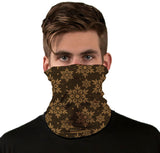 StonerDays Snowflake Leaf Pattern Gaiter in brown, worn on face, front view, versatile polyester apparel