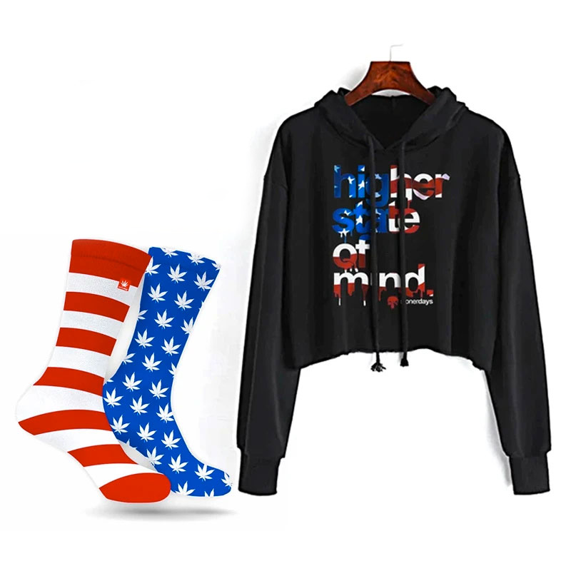 StonerDays Stars And Stripes Crop Top and Socks Combo on white background