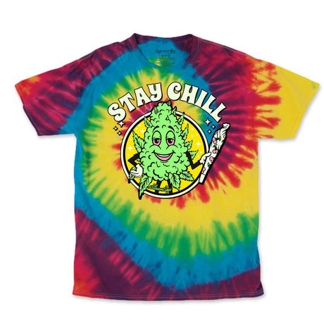 StonerDays Stay Chill Rainbow Tie Dye T-Shirt with vibrant colors and front print, unisex cotton tee