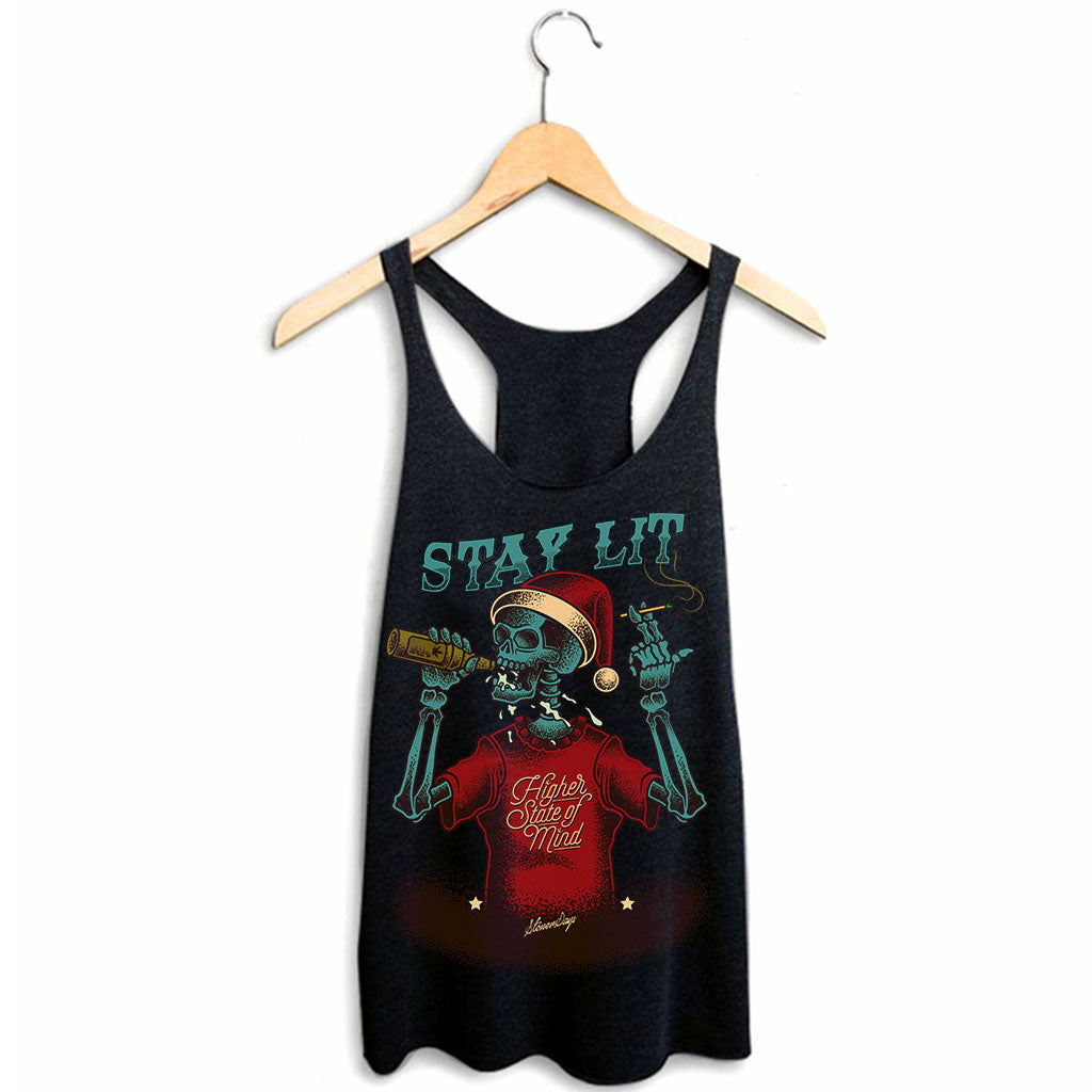 StonerDays Stay Lit Women's Racerback Tank Top in Black with Graphic Design, Sizes S-XXL