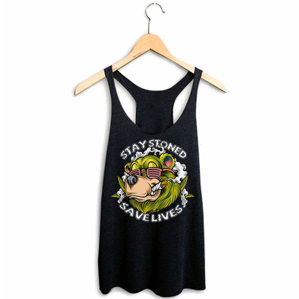 StonerDays Stay Stoned Save Lives Women's Racerback Tank, Black, Sizes S-XXL