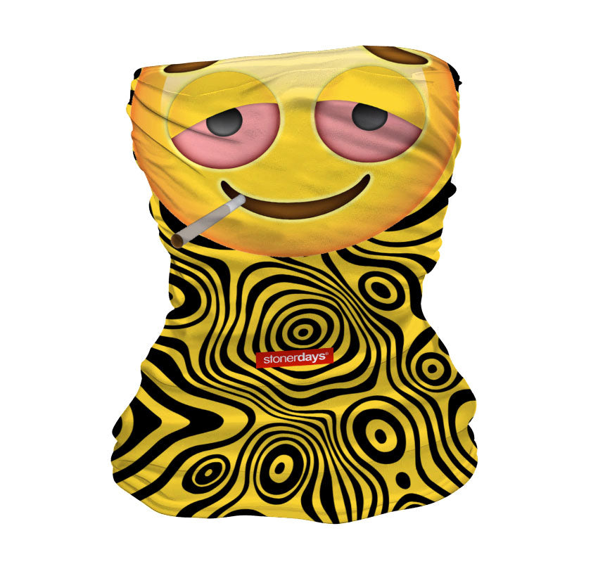 StonerDays Stoned Emoji Neck Gaiter with Psychedelic Pattern, Front View