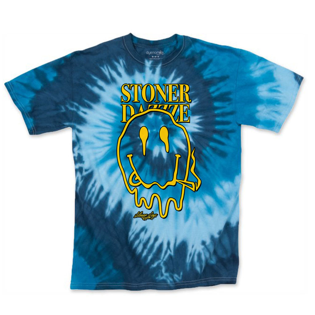 StonerDays Stoner Dazzze T-Shirt in Blue Tie Dye, Cotton Material, Front View on White