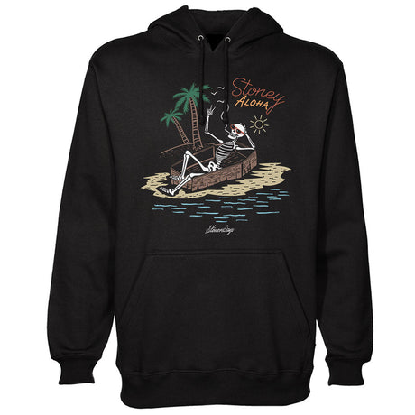 StonerDays Stoney Aloha Hoodie in black with tropical graphic, front view, sizes S-XXL