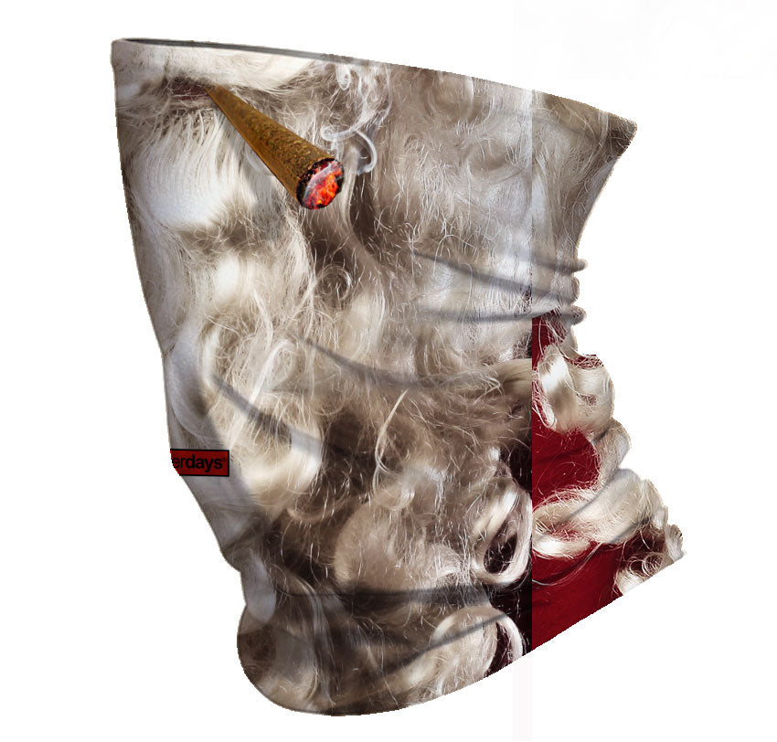 StonerDays Stoney Santa Gaiter featuring a festive Santa with a blunt, side view on white background